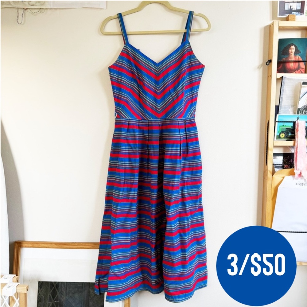 3/$50 VTG Red and Blue Chevron Dress M